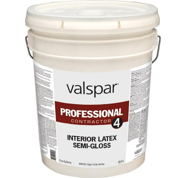 Valspar 99420 CommercialGrade, Professional Interior Latex Paint, SemiGloss, White, 5 gal Pail