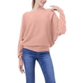 thumbnail image 3 of Women'S Solid Color Oversized Batwing Sleeve Boat Neck Long Sleeve Knit Sweater Loose Pullover Lotus Pink One Size, 3 of 8