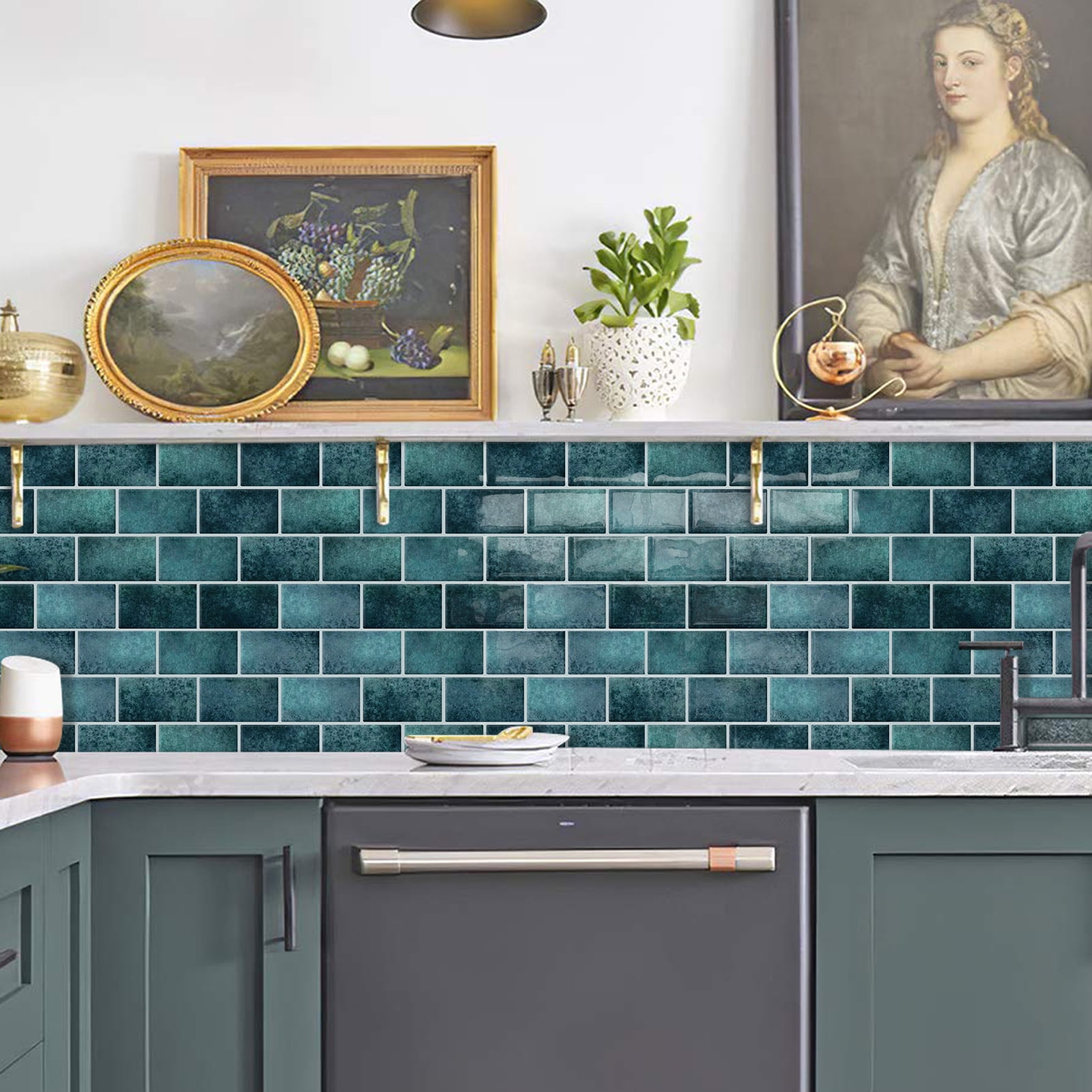 DEWOO Peel and Stick Backsplash - 10 Sheets of 12"×12" - 3D Adhesive Peel and Stick Tile Backsplash for Kitchen, Bathroom, Wall Tile, Blue