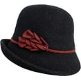 thumbnail image 6 of CoCopeaunts Bucket Hat for Women Solid Color Vintage Bowler Hat Round Roll-up Brim Warm Autumn Winter Hat Felt Leaf Hatband, 6 of 8