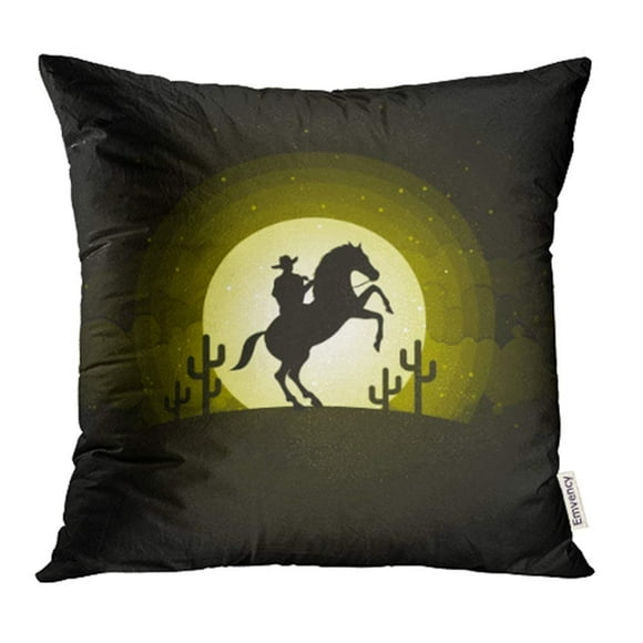 EREHome Orange Animal American Cowboy Horse Wild West Moon Night Landscape Black Cactus Pillowcase Cushion Cover 16x16 inch
