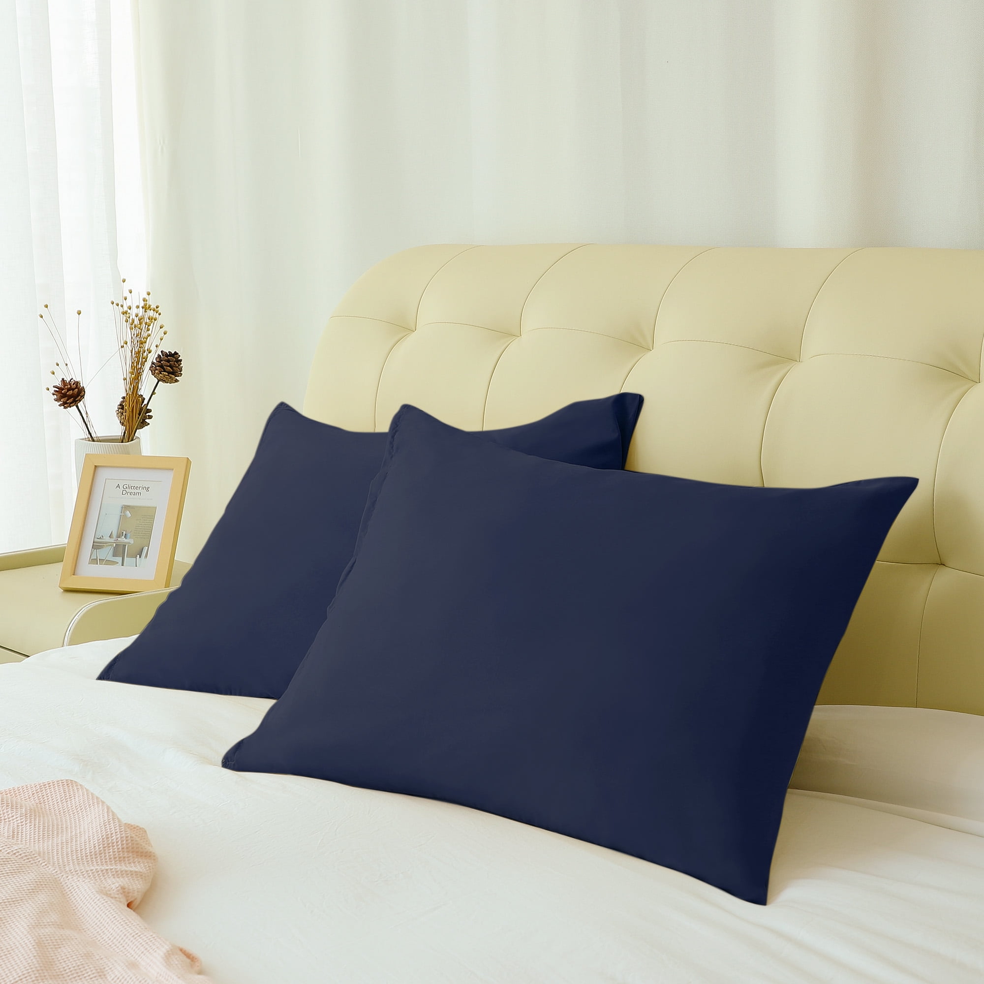 Unique Bargains 2-Piece 1800D Microfiber Solid Pillowcases Navy Travel