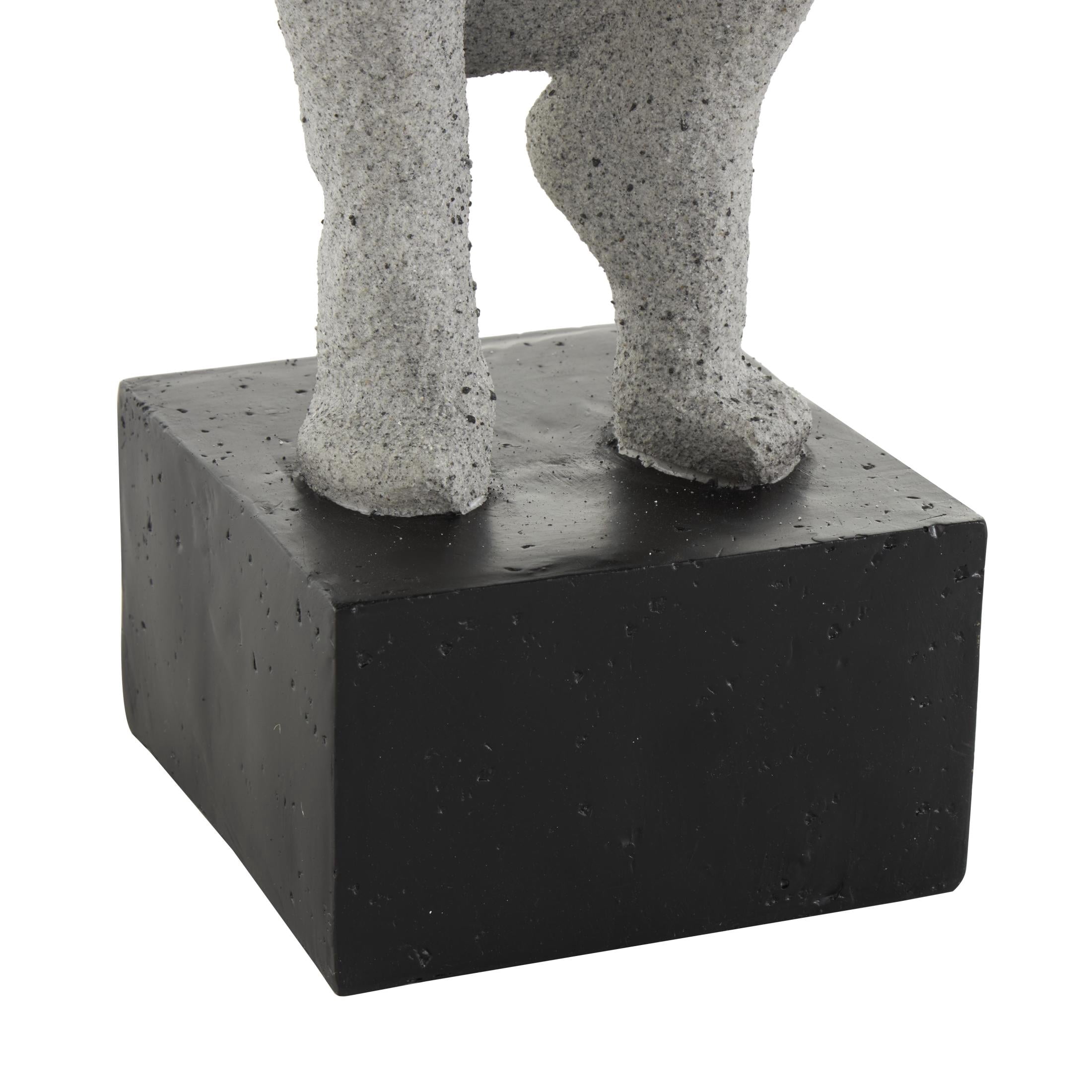 6" x 19" Gray Polystone Crouching People Sculpture with Black Square Base, by DecMode