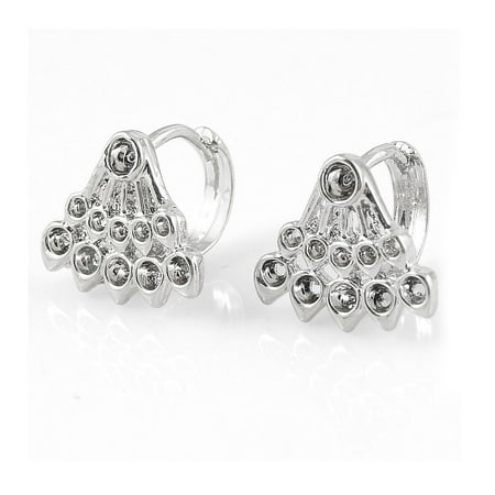 - Metal Silver Tone Triangle Clip Hoop Earrings Pair for Ladies