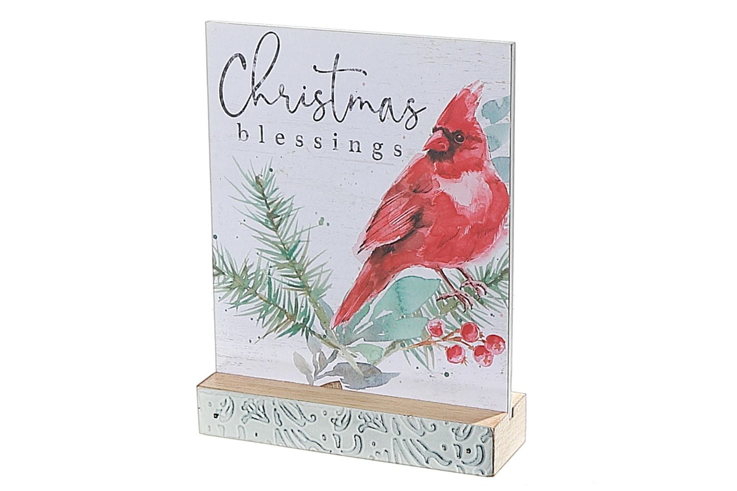 Wooden Table Top With Cardinal Christmas Blessings