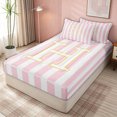 thumbnail image 2 of meiyoeat Pink Stripe Gold Initial Zipper Comforter Set with Fitted Sheet and 2 Pillowcases, Classic Monogram Initial Zipper Bedding Set for Boys Girls, Pink Reversible, 3-Piece, 2 of 6