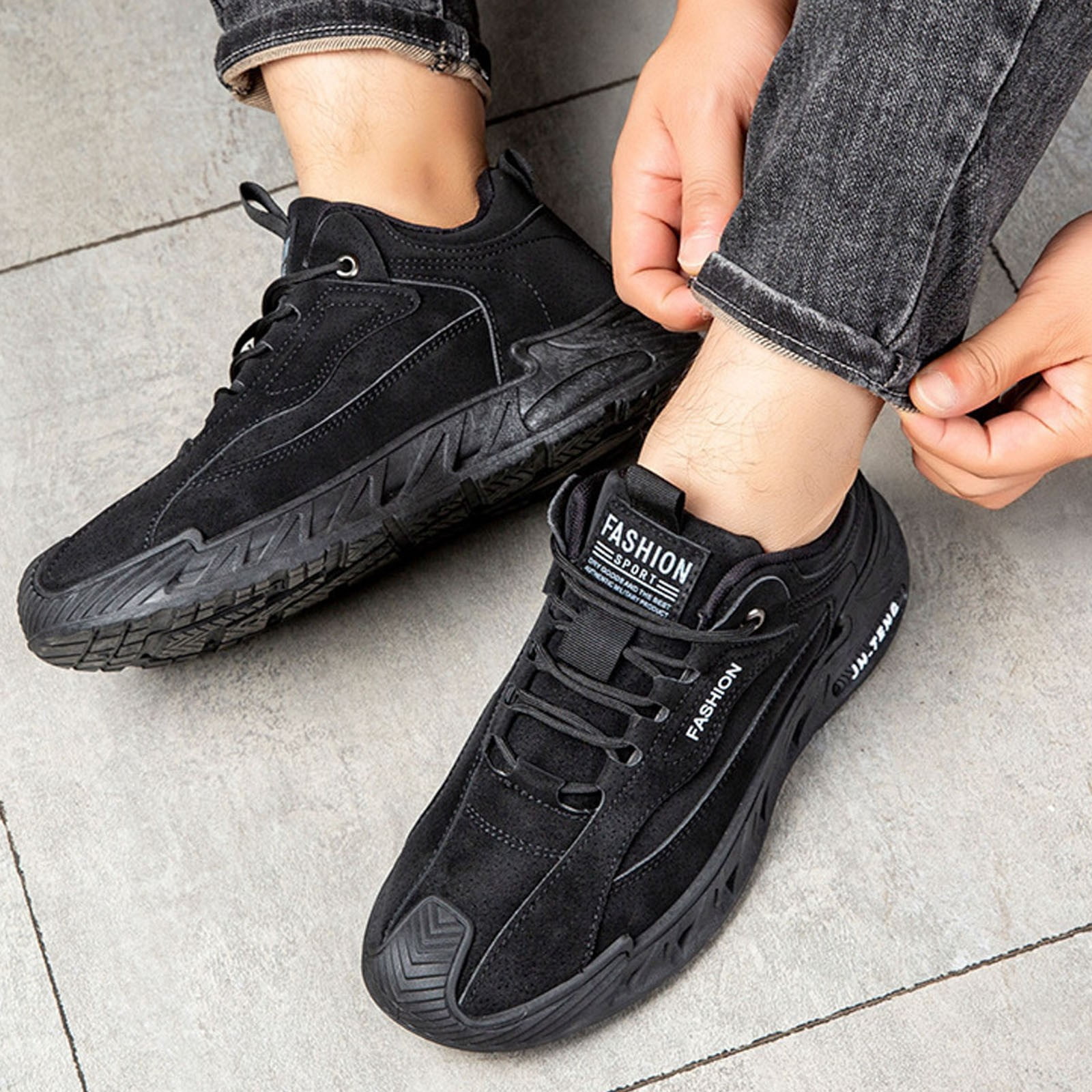 Mepaouo Men's Mid Top Hiking Sneakers Waterproof Fashion Lace up Running Shoes for Men(Black,11.5)