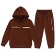 thumbnail image 3 of RUTAYY Boys 2 Piece Hooded Tracksuit Letter Print Long Sleeve Pullover Hoodie Jogger Pants Casual Daily Wear, Brown, 3 of 5