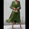 thumbnail image 4 of Vestido de Talla Grande para Mujer, Corta, Cruzado, Cuello en V, Abertura Alta, Volantes, . Verde XXL, 4 of 6