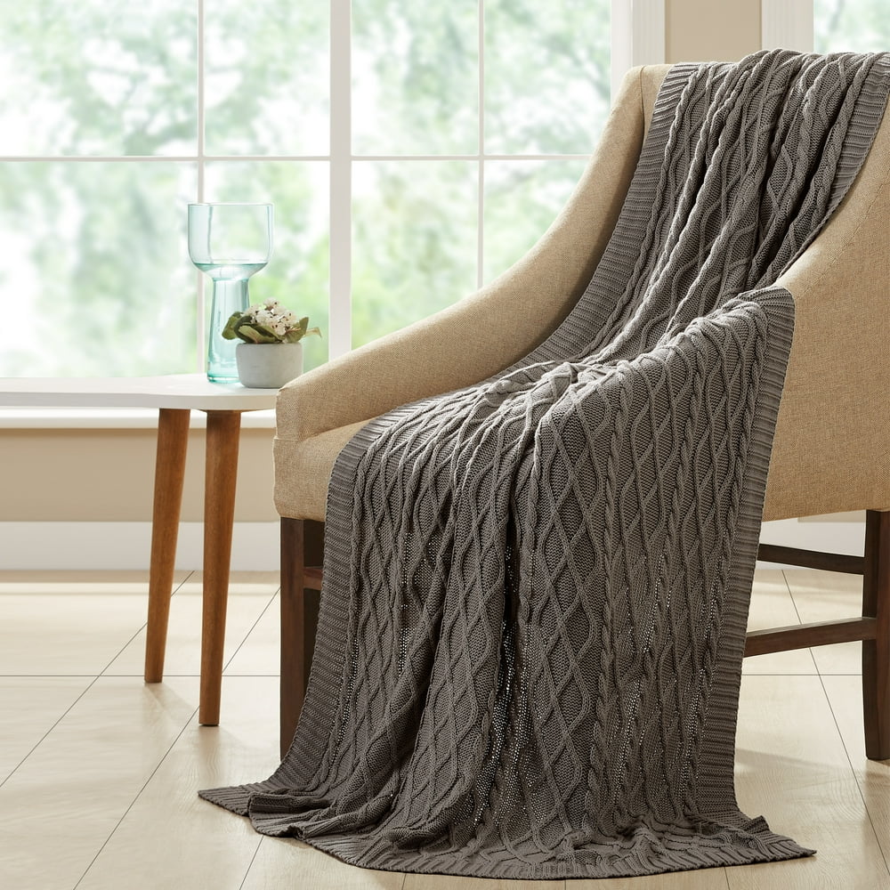 Amrapur Oversized Cable Knit Diamond 100 Cotton Throw Blanket, 50" x