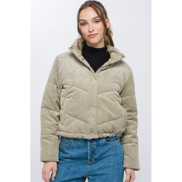 Corduroy Puffer Jacket With Toggle Detail Corduroy Puffer Jacket With Toggle Detail