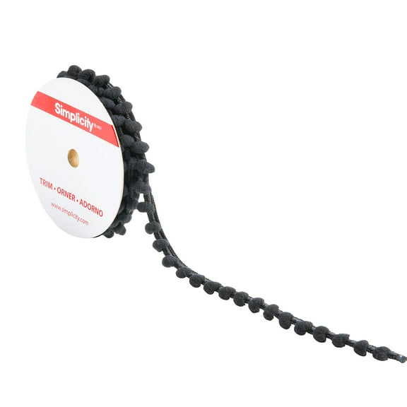 Simplicity Trim, Black 3/8 inch Baby Pom Pom Trim Great for Apparel, Home Decorating, and Crafts, 3 Yards, 1 Each