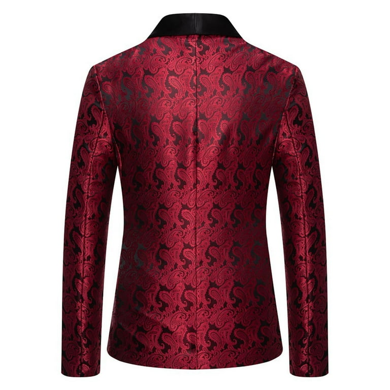 Yaoyar Men's Floral Jacquard Printed Suit Jacket One Button Slim
