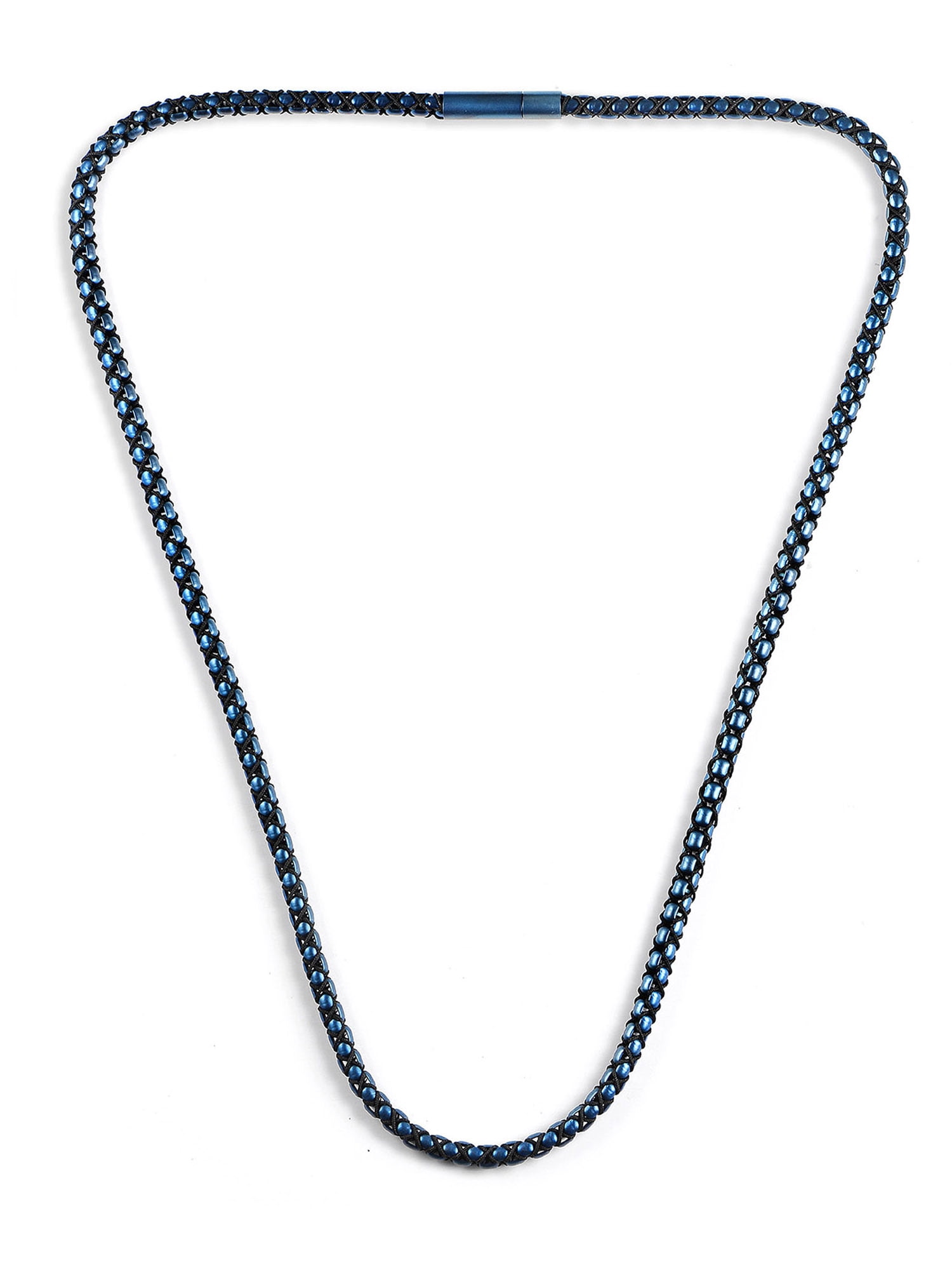 Crucible Jewelry Men's Matte Finish Blue Plated Stainless Steel Box Chain and Nylon Cord Necklace (6mm) - 26"