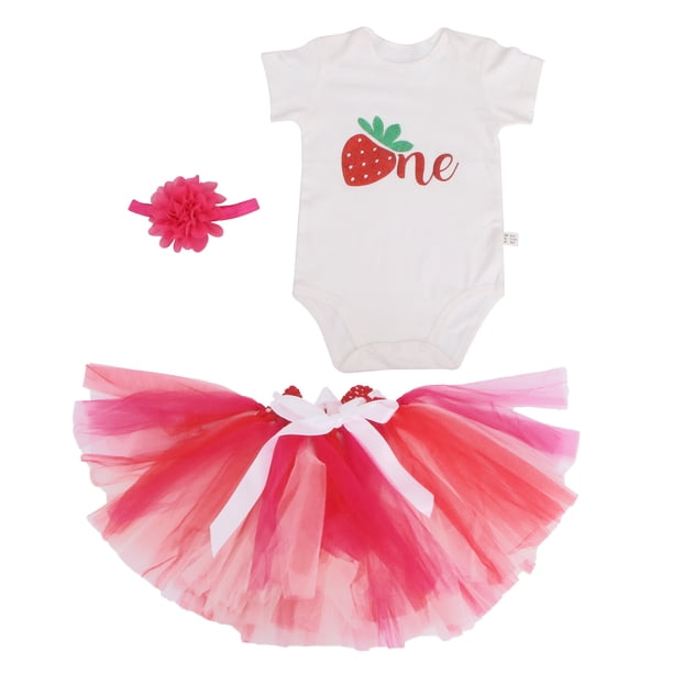 KAKOWELY Conjunto de ropa para bebé, falda tutú y pantalones de fresa (estilo 1, 12-18 meses)