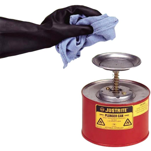 Justrite Plunger Cans, Hazardous Liquid Storage Can, 2 qt, Red