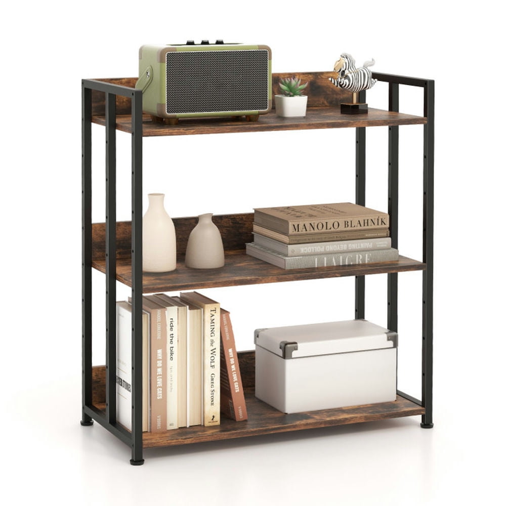Demi Bonn 3-Tier Bookshelf, Bookcase with Adjustable Shelves and Metal Frame, Brown