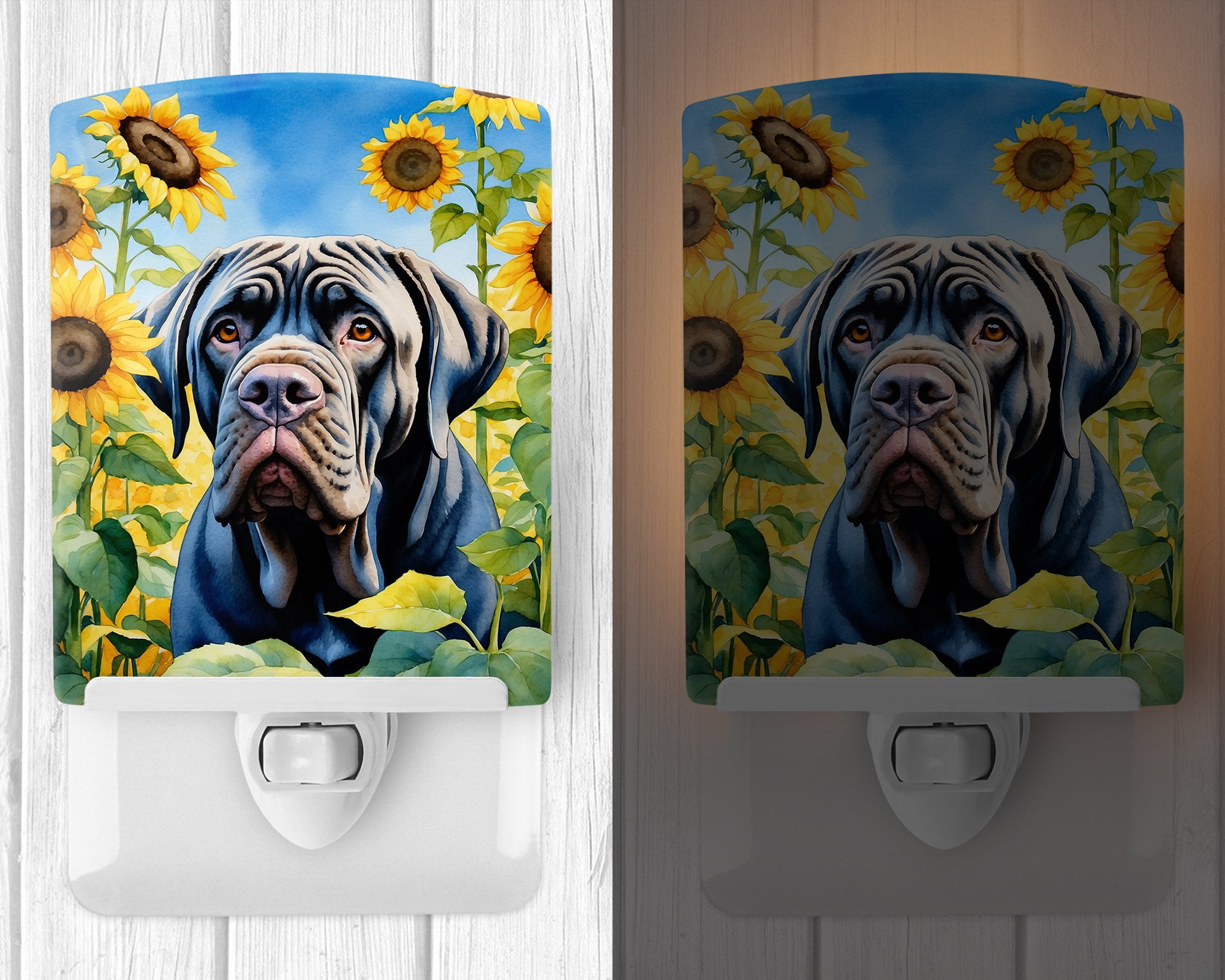 Neapolitan Mastiff in Sunflowers Ceramic Night Light 4 in x 6 in