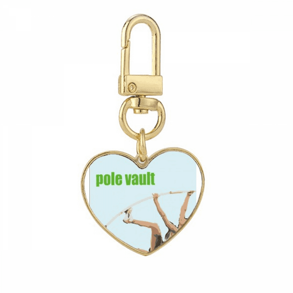 Pole Vault Field Events Art Deco Fashion Gold Heart Keychain Metal Keyring Holder