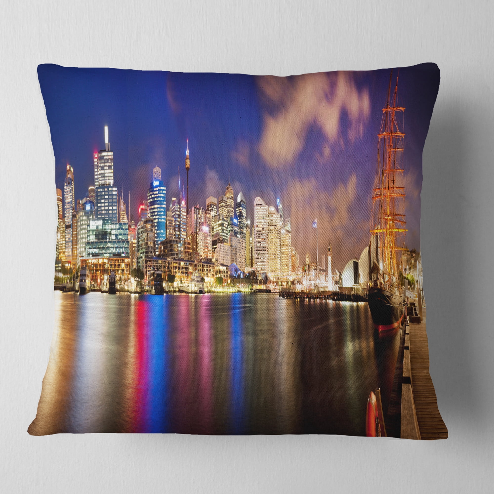 Designart Colorful Sydney Skyline - Cityscape Photography Throw Pillow - 16x16