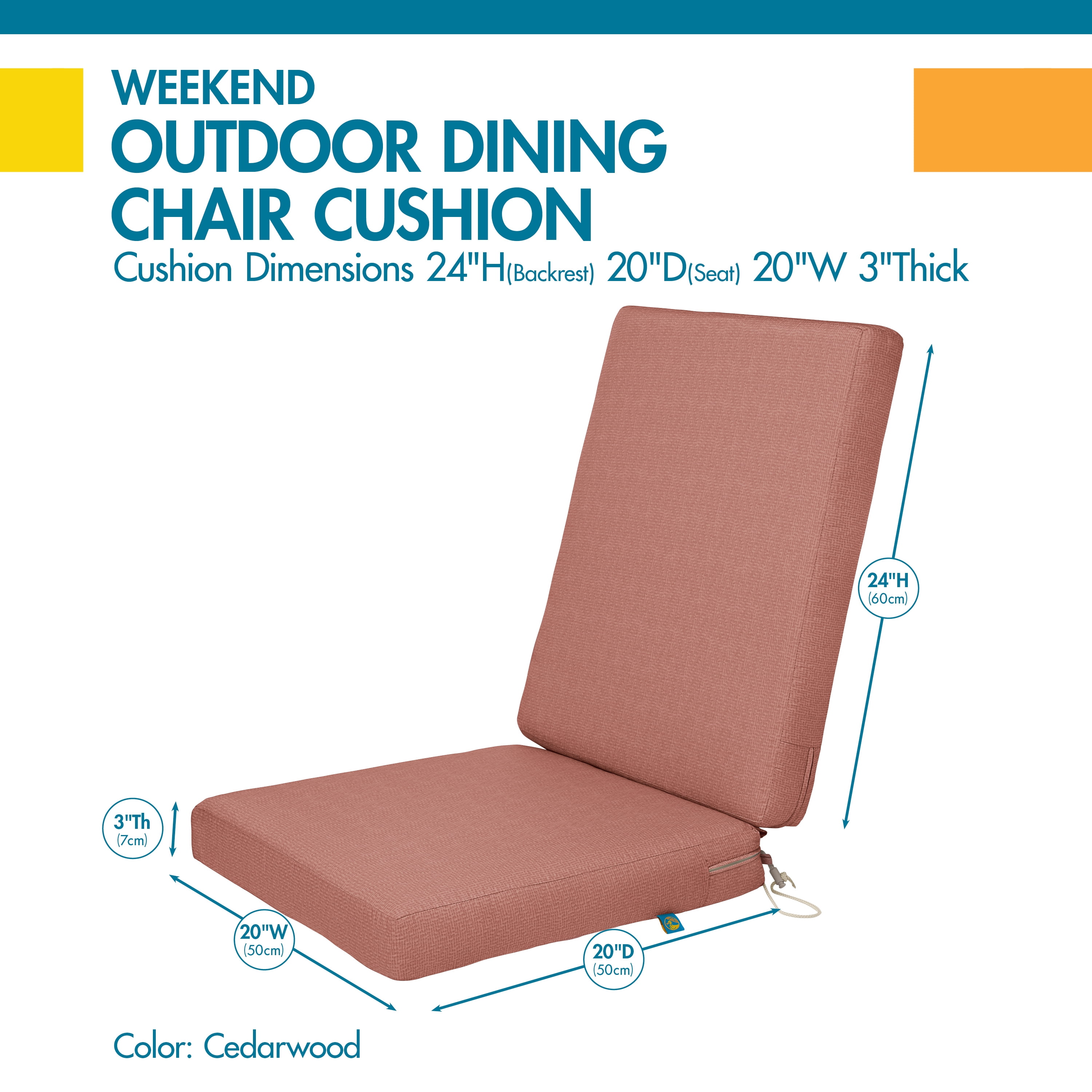 Duck Covers Weekend Water-Resistant Outdoor Dining Chair Cushions, 44 x 20 x 3 inch, Cedarwood