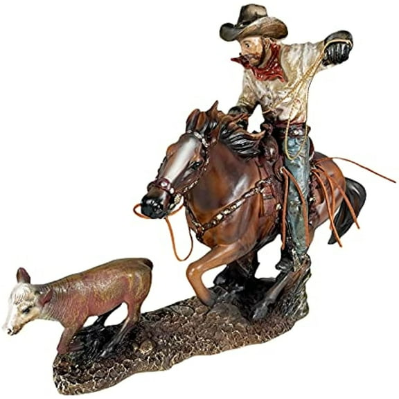 Urbalabs Cowboy Rancher Roper Roping A Cow 16" Inch Office Desk Western Decor Statue Sculpture Cowboy Wild West Decor Country Hand Painted Ranch Rodeo Home (Roper Cowboy 16 in)