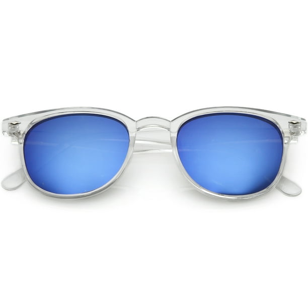 Classic Horn Rimmed Sunglasses Keyhole Nose Bridge Square Mirror Lens ...