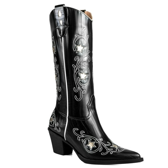 Ferwind Women's Embroidery Western Cowgirl Boots Female Adult Black  9