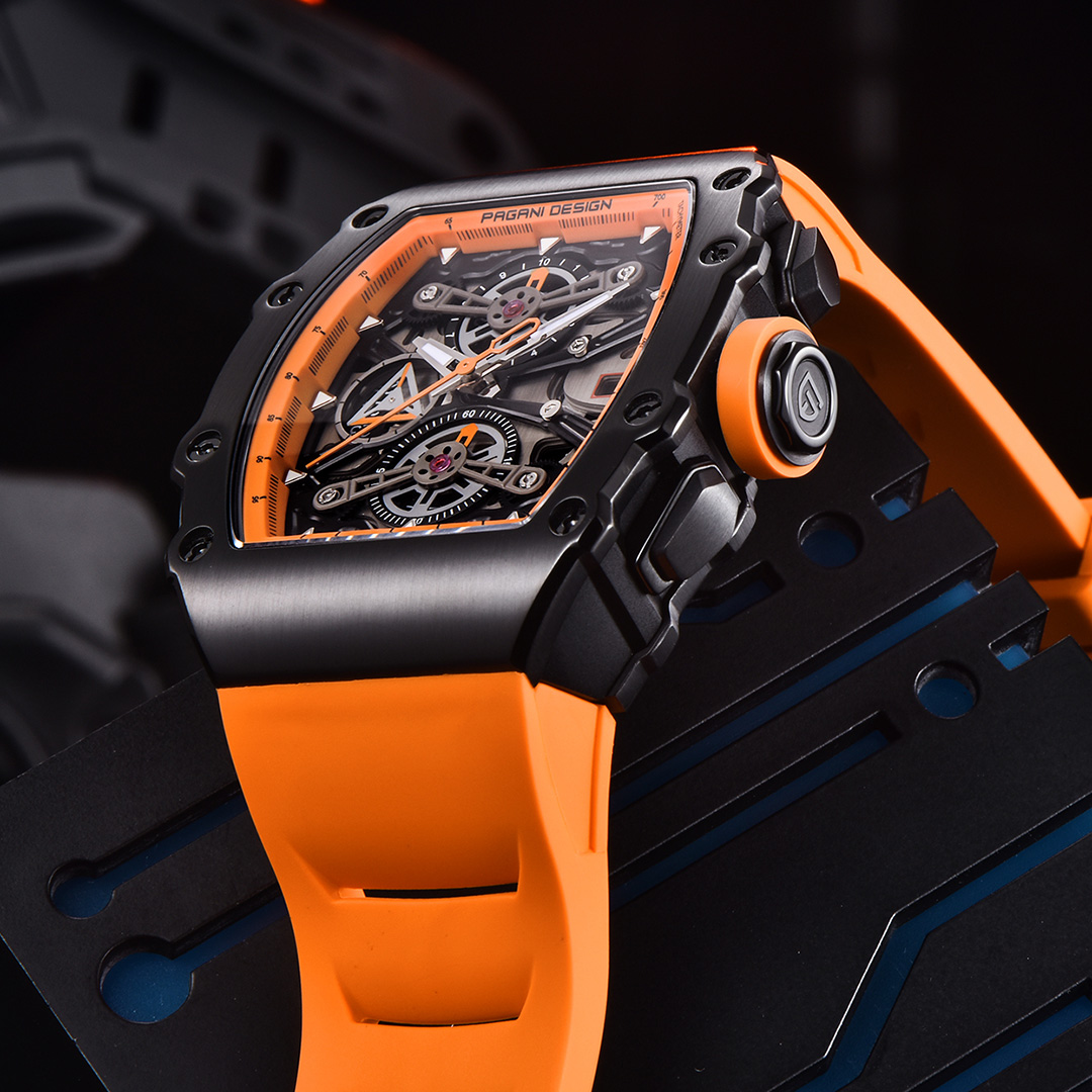 PAGANI DESIGN Men's Quartz Watches Chronograph Tonneau Stainless Steel Sports Wrist Watches for Men Synthetic Sapphire Dial Glass