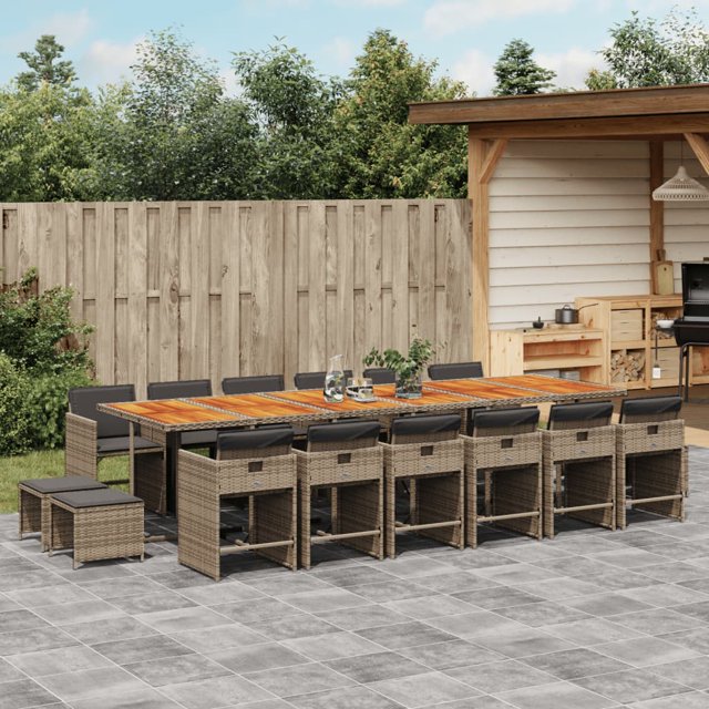 vidaXL 17 Piece Garden Dining Set with Cushions Grey Poly Rattan