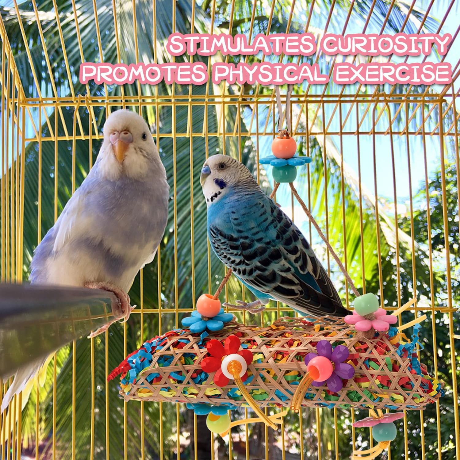 Bird Colorful Chewing Toys Parrot Foraging Shredder Toys Shred Hanging Foraging Toys, Comfy Perch Parakeet Toys for Rope Bungee Bird Toy