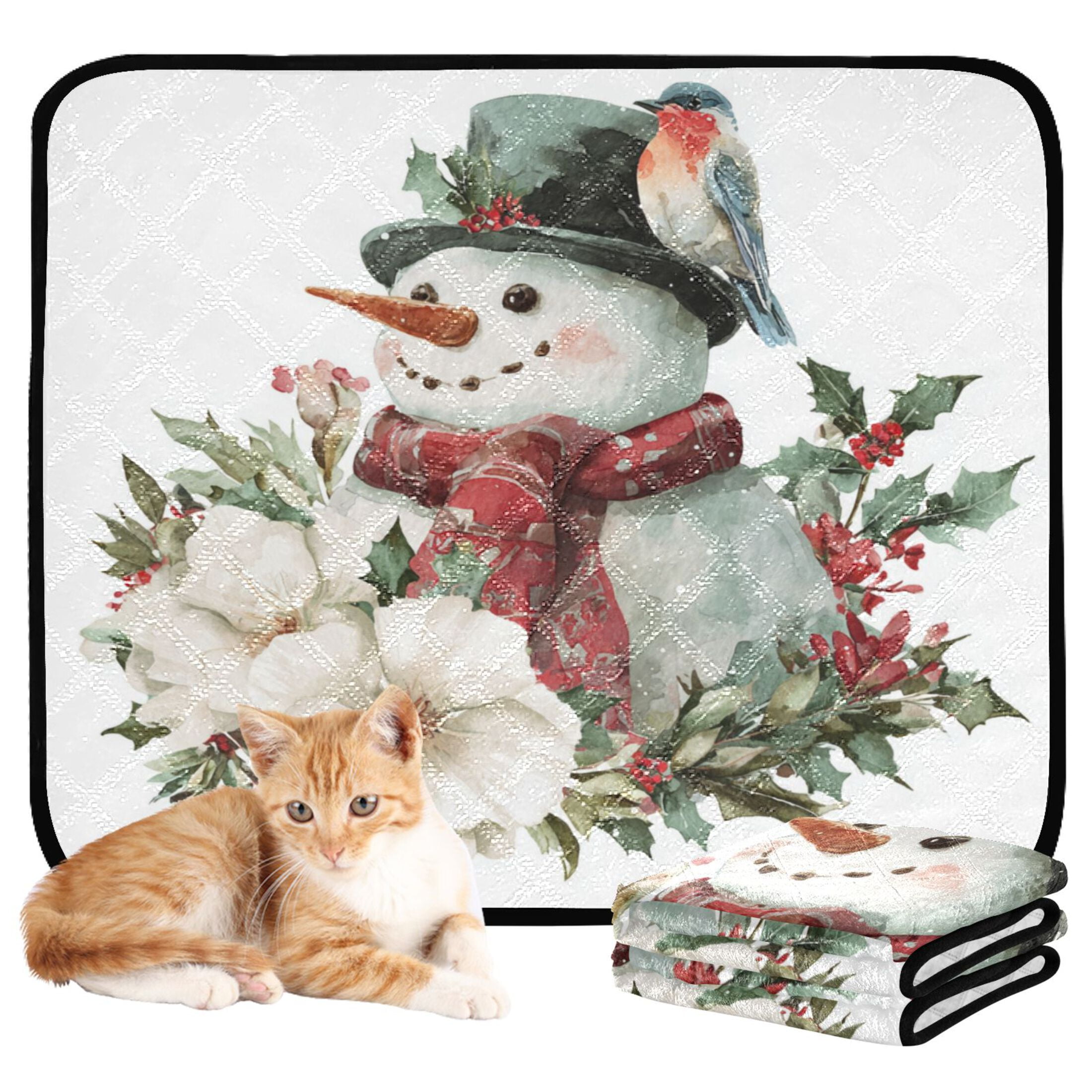 Qxltty Winter Snowman Cat litter Pads Pet Set of 2 Diaper Mats Center Anti-leakage Layer Absorbent Soft and Comfortable