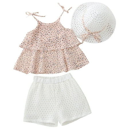 

Summer Girl Clothes Suit With Hat Korean Version Of Floral Chiffon Shirt Camisole Shorts Two Piece Set Summer Clothes