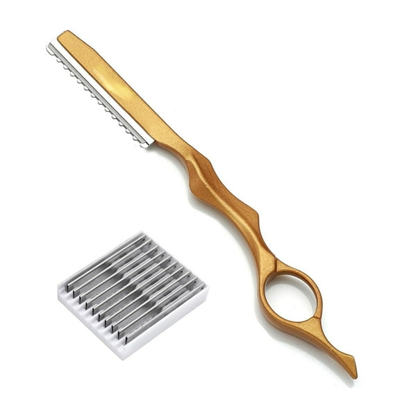 Hair Razors For Cutting Hair, Professional Hair Styling Razor with Replacement Stainless Steel Blades for Salon/Home -11PCS Gold