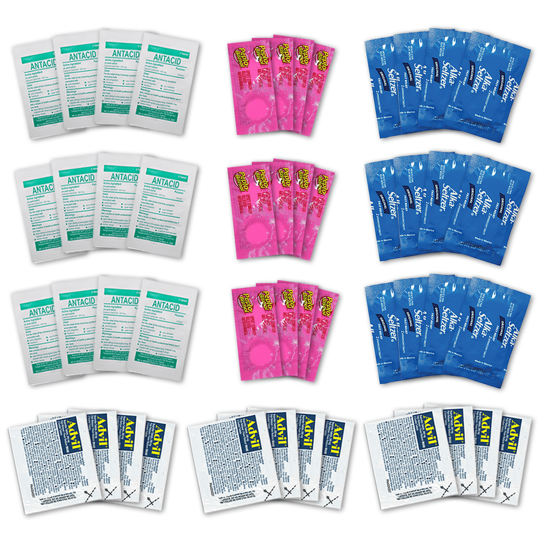 48 Pcs Travel Medicine Kit with Individual Advil Packets, Antacids