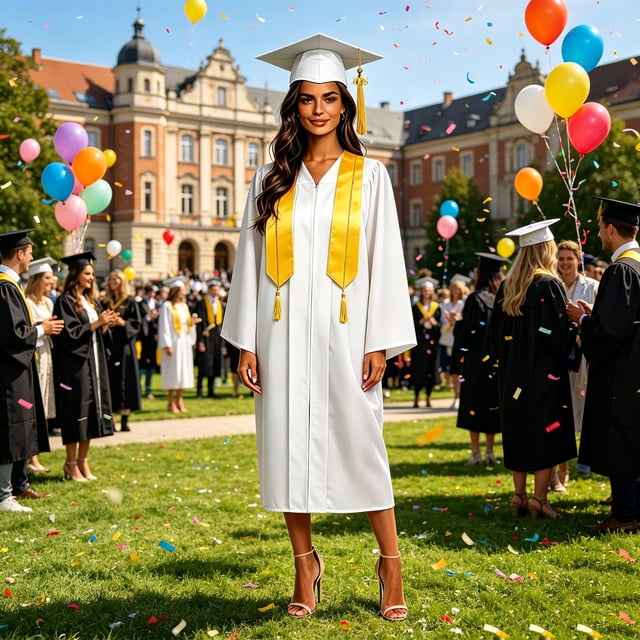 Pounoo Graduation Gowns for Women Zipper Front Long Sleeve Dresses University Graduation Soft Comfortable Breathable Robes Gift