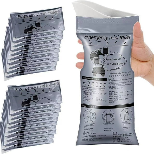 Bolsa de orina portátil de emergencia para viajes en coche de 700 ml, 20 unidades, gris