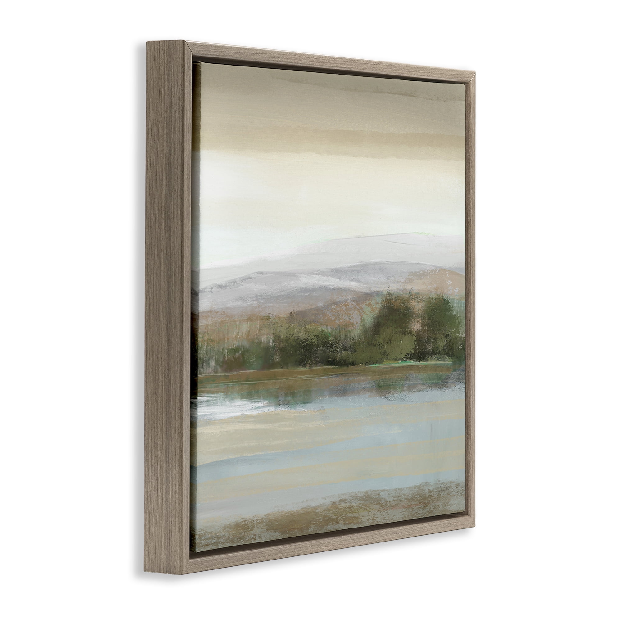 Stupell Industries Lake View Atmosphere Landscape Painting Brown Floater Framed Canvas Art Print Wall Art, 25 x 25