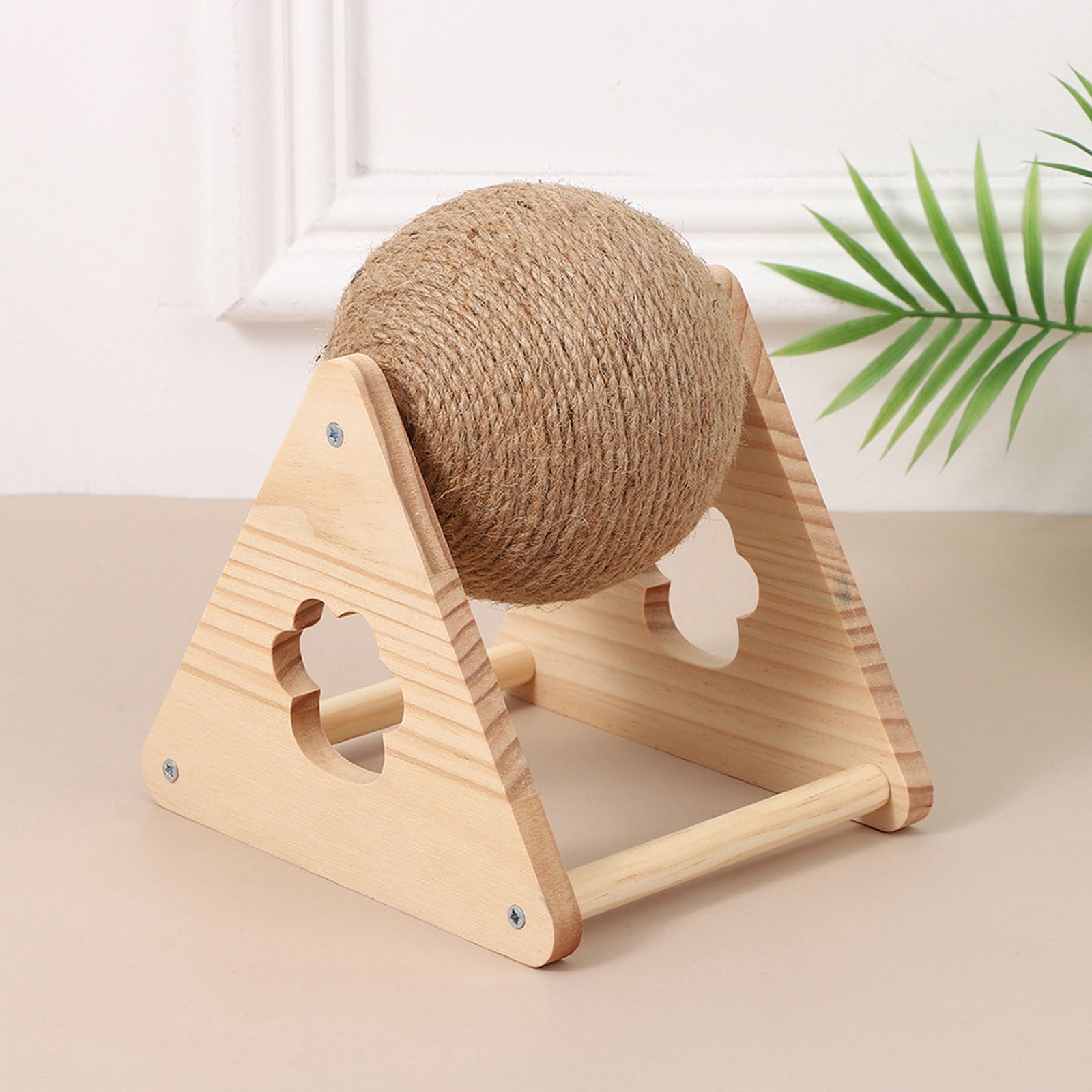 Natural Sisal Rope Cat Scratcher Ball - Interactive Pet Toy for Cats & Small Dogs - Solid Wood Base Scratching Post with Play Ball for Kittens & Puppies