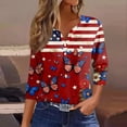 thumbnail image 2 of Women's 250th Anniversary USA Shirt Patriotic American Flag Print V-Neck Button 3/4 Sleeve T-Shirt, 2 of 6