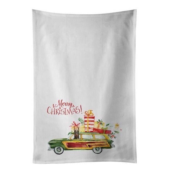 Carolines Treasures CK2404WTKT 28 x 19 in. Unisex Merry Christmas Doberman Pinscher White Dish Towels Kitchen Towel - Set of 2