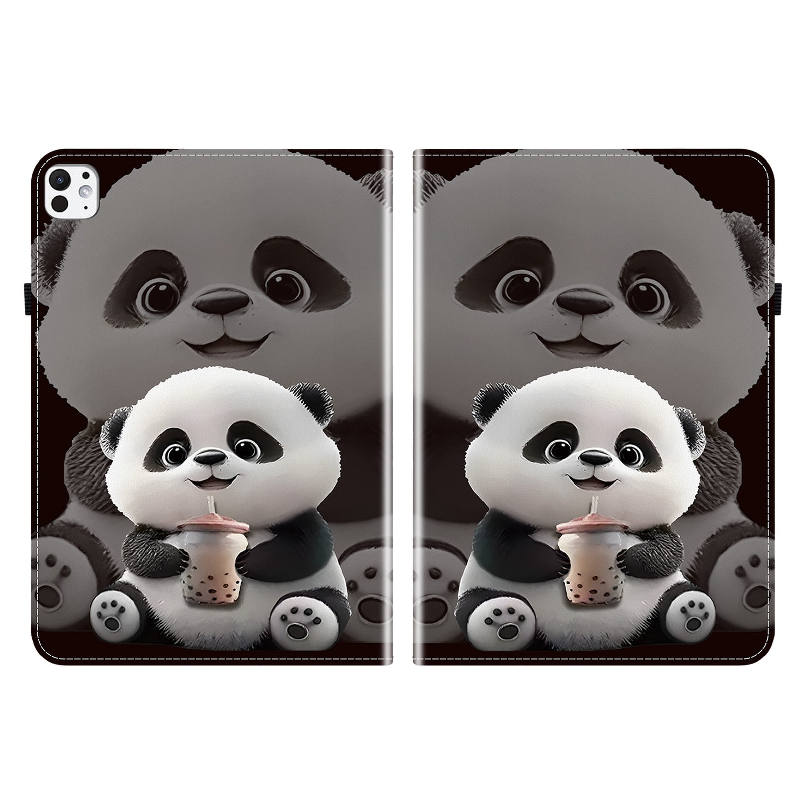 Allytechgroup for iPad 10.2" 9th 8ht 7th Generation Case, Premium PU Leather Flip Cover Stand Cover with Cards Slots Pencil Holder Shockproof TPU Inner Case for Apple iPad 10.2", Cute Panda