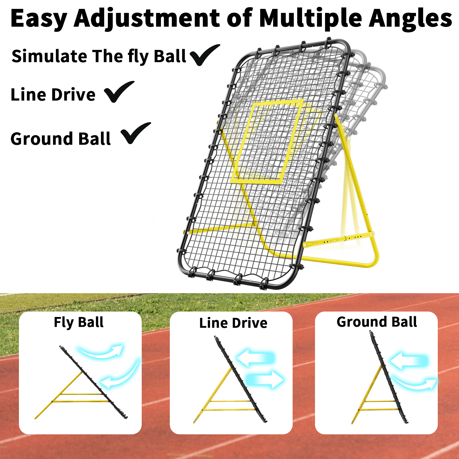 7x4 FT Volleyball Rebounder Net，Ultimate Training Equipment for Volleyball & Lacrosse，Enhanced Bouncing System for Volleying, Bumping, Spiking Drills，Multiple Adjustable Rebound Angles(Black+Yellow）