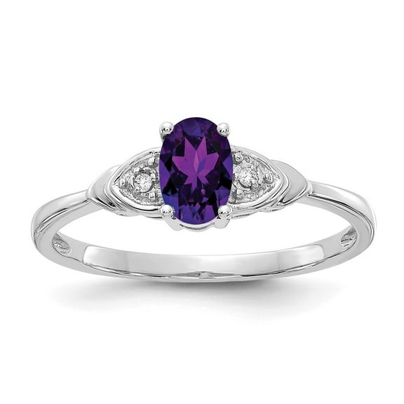 14K White Gold Ring Band with Stones (02) February Amethyst Oval Purple Diamond Round