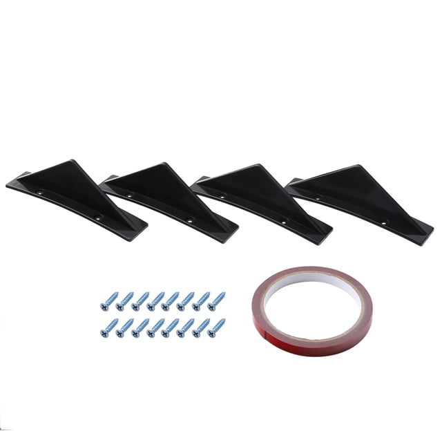 4PCS Car Rear Shark Fin Triangle Spoilers Universal Black Curved Style