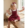 thumbnail image 6 of BemeyourBBs Newborn Baby Girls Spring Summer Fall Clothes Cute Infant Baby Girls 3 Piece Outfit Ribbed Short Sleeve Romper with Bow Print Suspender Skirt Overalls Dress Set, 6 of 9