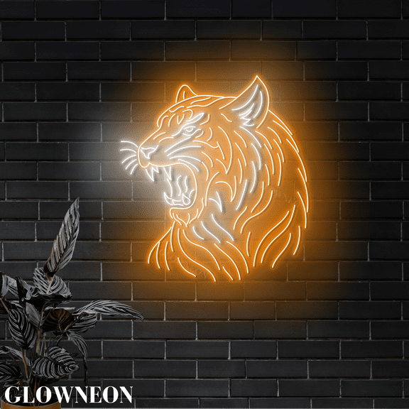 GLOWNEON Tiger Neon Sign, Neon LED Light Wall Art for Gym Decor, Tattoo Studios, or Man Cave Walls
