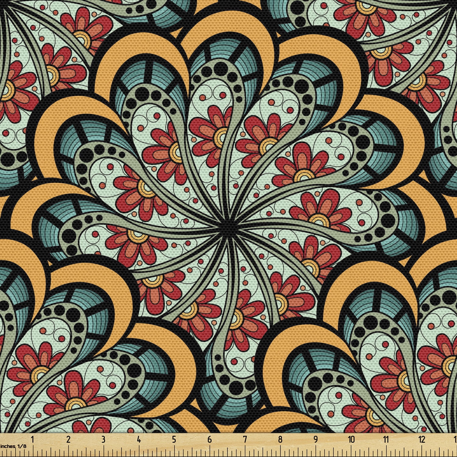 Mandala Fabric by the Yard, Flourishing Nature Design with Paisley