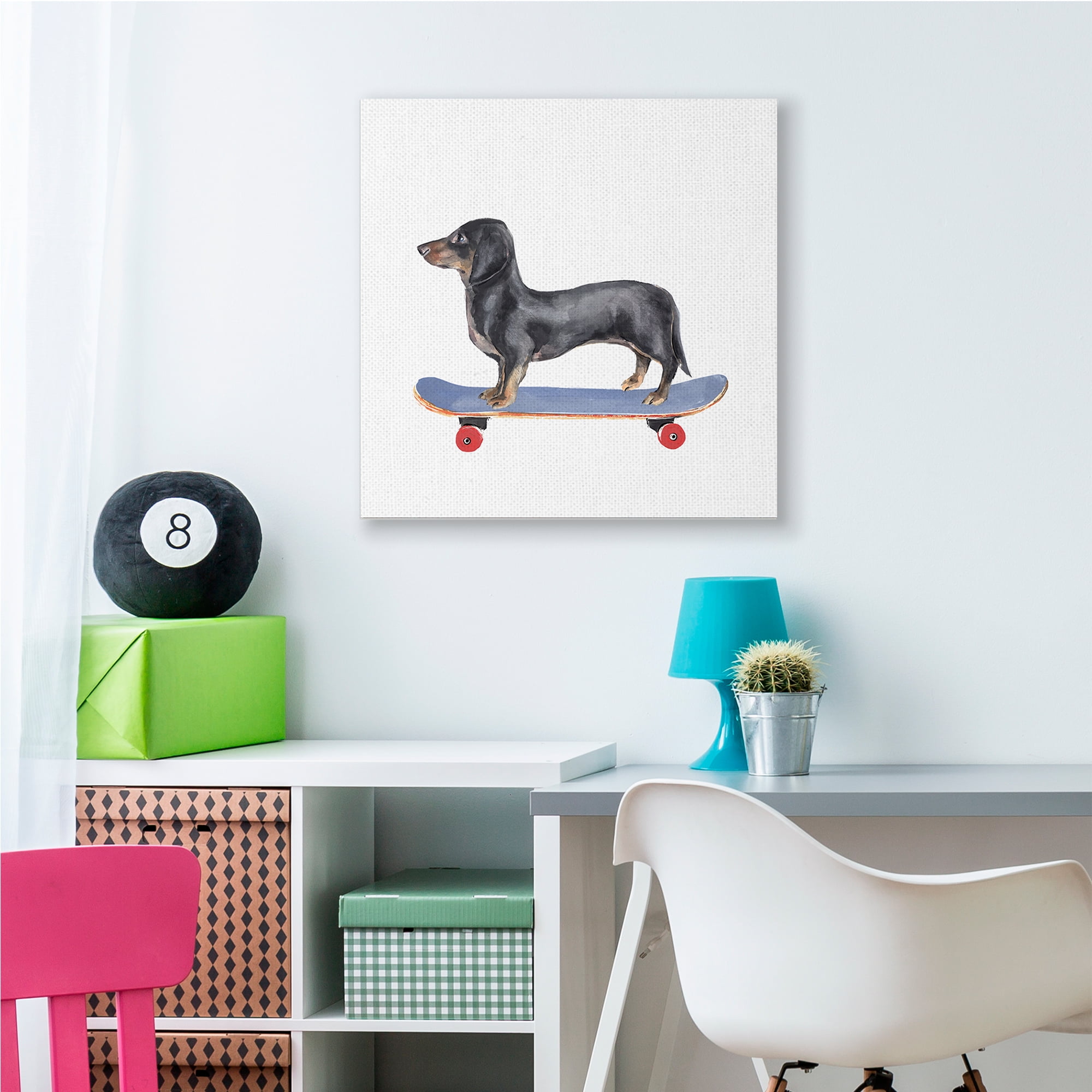 Stupell Industries Dachshund Pet Dog on Blue Skateboard,36 x 36,Designed by Annie Warren