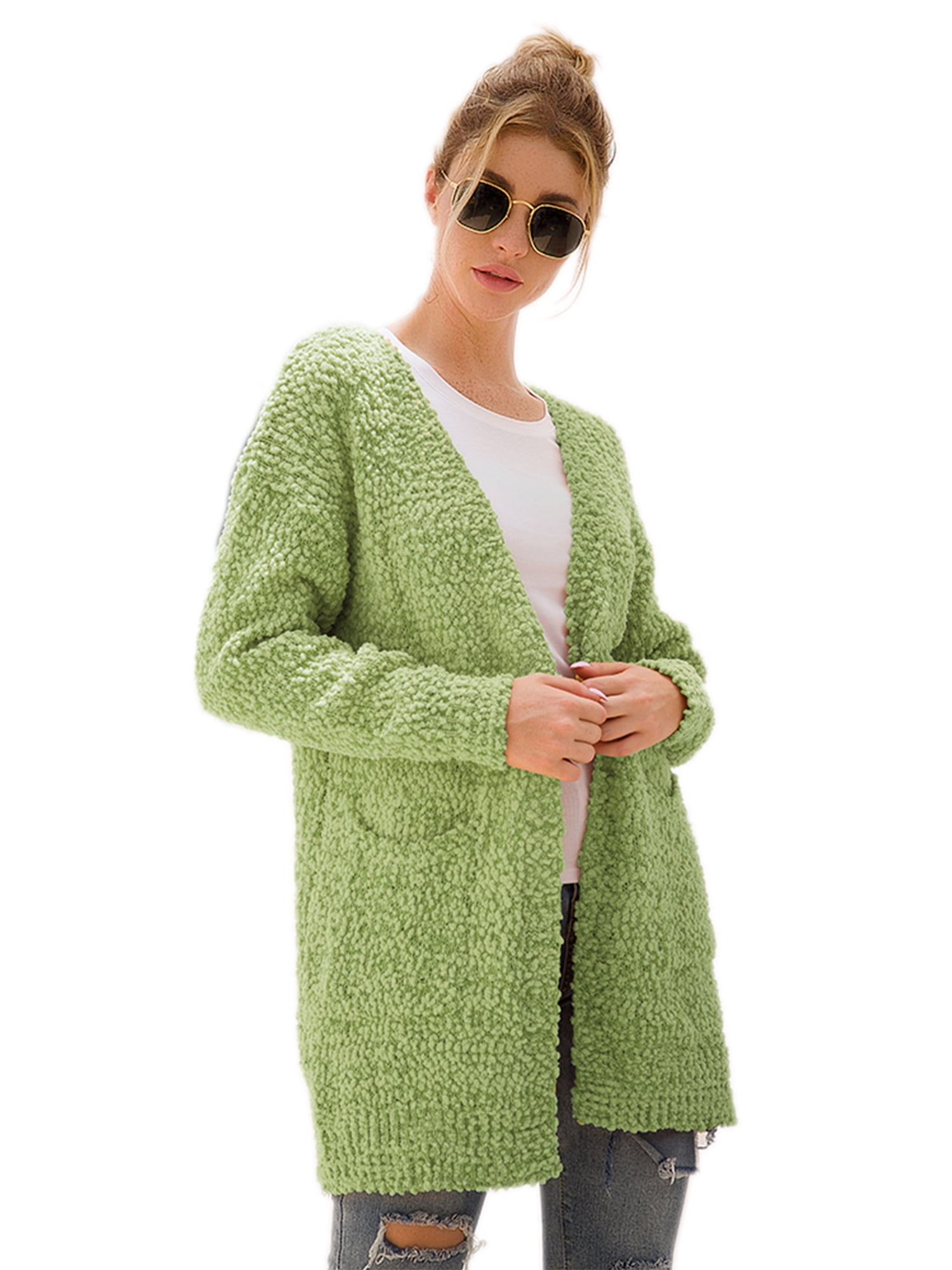 Swarovo Womens Winter Baggy Cardigans Midlength Solid Color Open